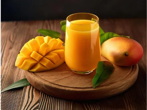 Jus de mangue et mangue découpée